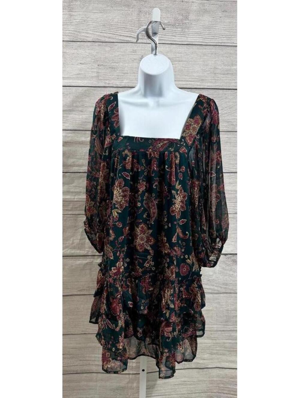 Band Of The Free Mandy Floral Pine Berry Long Sleeve Dress Size Medium
